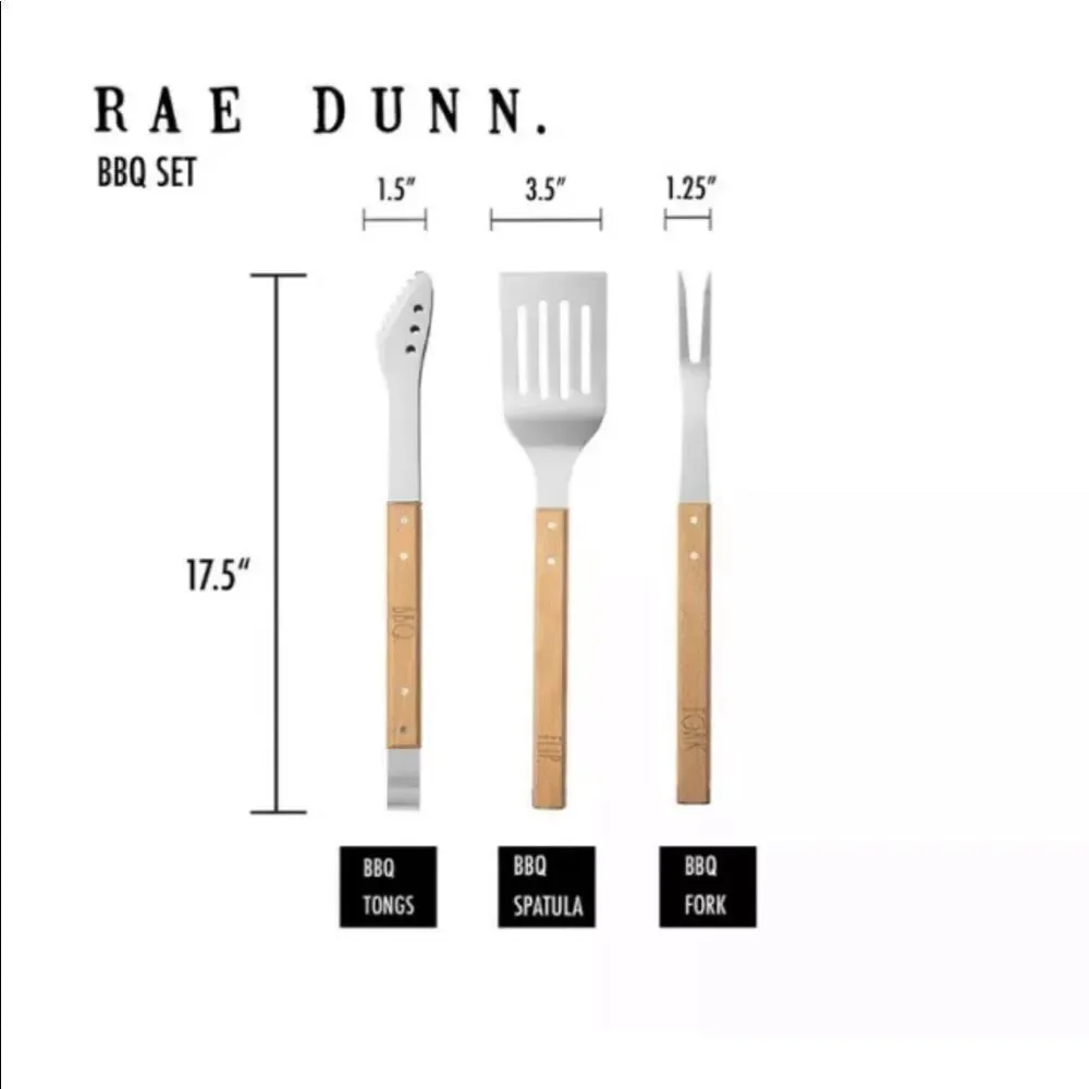 Rae Dunn Everyday Collection 3 Piece Barbecue Utensil Set- Barbeque Tongs wit...